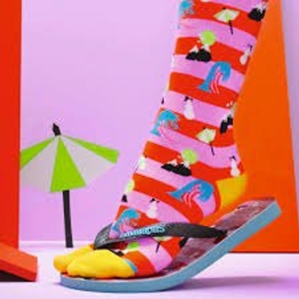 Happy Socks x Havaianas Flip Flops and Toe Socks Set Pink Orange US Women 9/10